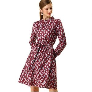 Allegra K Red Long Sleeve Mock Neck Dress